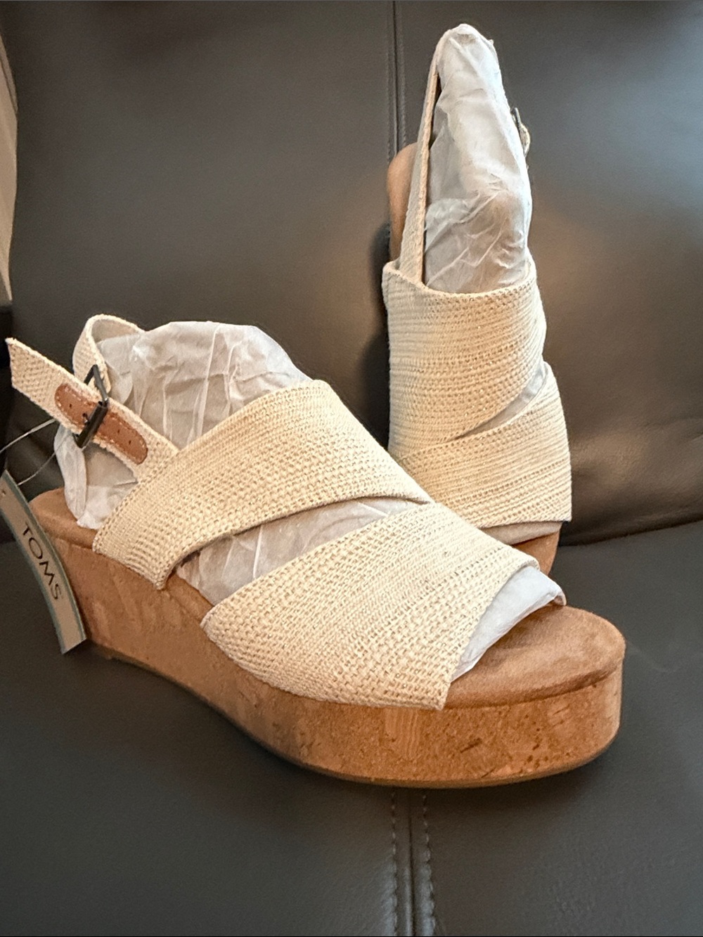 Toms Cream Woven Cork Wedge Sandals